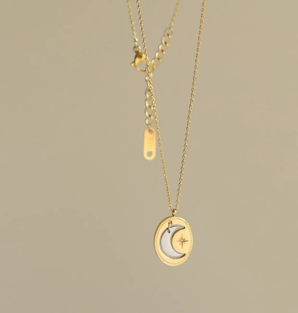 Retro Moon Titanium Steel Plating 18k Gold Plated Pendant Necklace