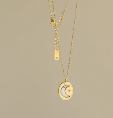 Retro Moon Titanium Steel Plating 18k Gold Plated Pendant Necklace