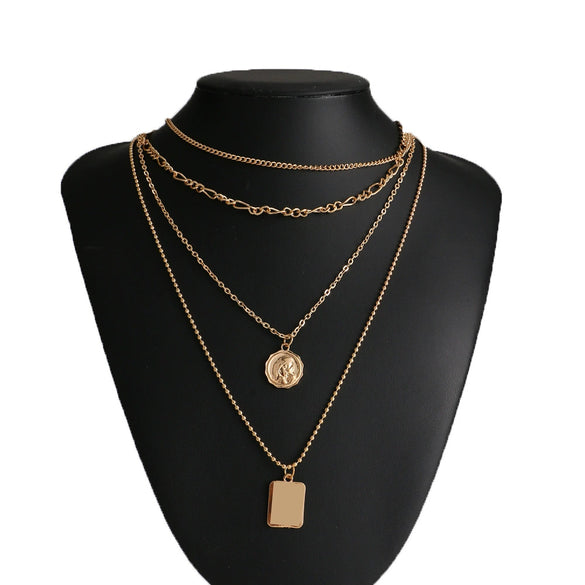 Retro Multi Layer Butterfly Geometric Pearl Diamond Necklace Set For Women Made Of Crystal And Alloy
