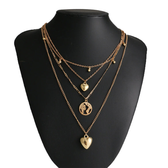 Retro Multi Layer Butterfly Geometric Pearl Diamond Necklace Set For Women Made Of Crystal And Alloy