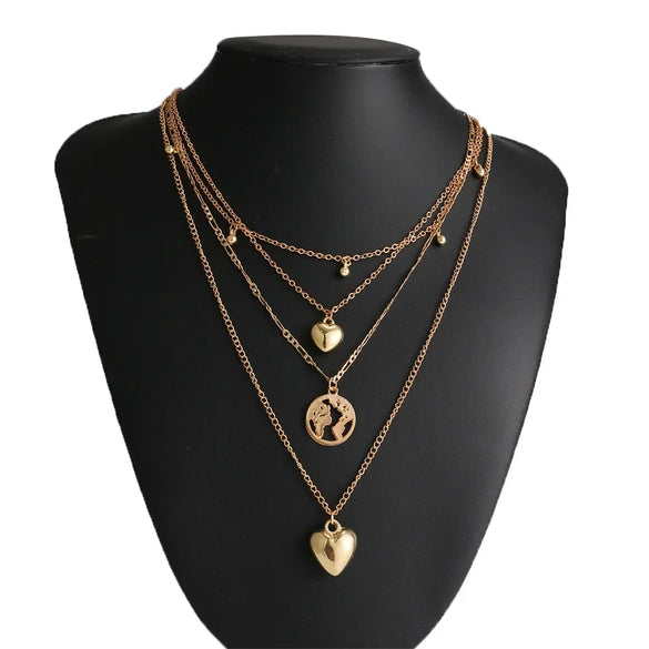 Retro Multi Layer Butterfly Geometric Pearl Diamond Necklace Set For Women Made Of Crystal And Alloy