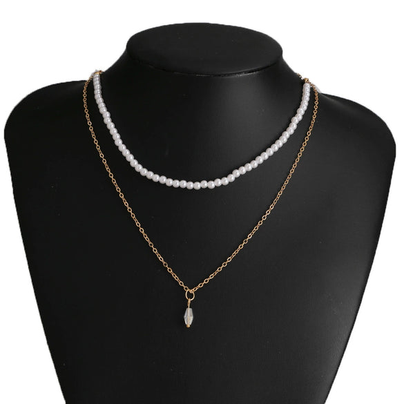 Retro Multi Layer Butterfly Geometric Pearl Diamond Necklace Set For Women Made Of Crystal And Alloy
