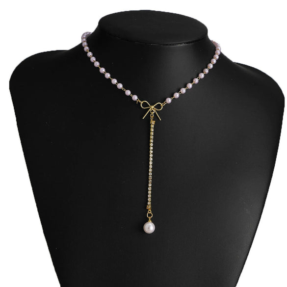 Retro Multi Layer Butterfly Geometric Pearl Diamond Necklace Set For Women Made Of Crystal And Alloy