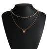Retro Multi Layer Butterfly Geometric Pearl Diamond Necklace Set For Women Made Of Crystal And Alloy