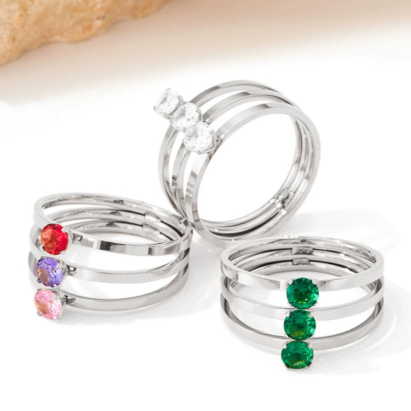 Retro Multi Layer Three Layer Zircon Opening Ring Stainless Steel Jewelry With Electroplating For Women