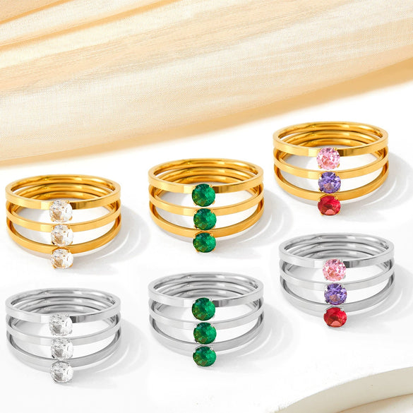 Retro Multi Layer Three Layer Zircon Opening Ring Stainless Steel Jewelry With Electroplating For Women