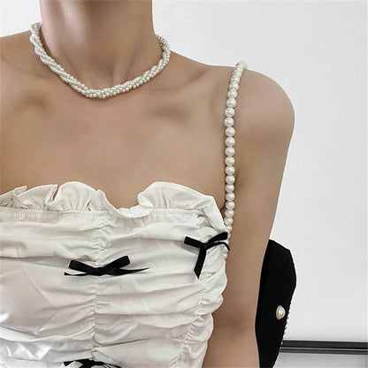 Retro Multi-Layer Winding Pearl Necklace European And American Ins French Elegant Simple Choker Fashion Special-Interest Clavicle Chain