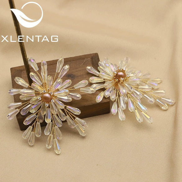 Retro Natural Pearl And Crystal Geometric Branch Earrings With Electroplated Finish For Women
