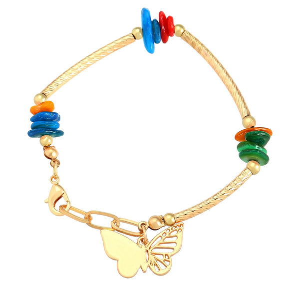 Retro Natural Stone Crystal Imitation Pearl Stacked Women's Dopamine Colorful Gravel Butterfly Pendant Alloy Bracelet With Diamond Treatment