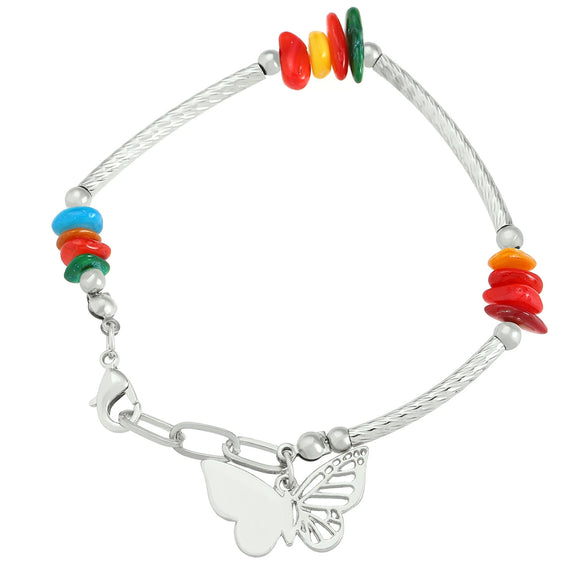 Retro Natural Stone Crystal Imitation Pearl Stacked Women's Dopamine Colorful Gravel Butterfly Pendant Alloy Bracelet With Diamond Treatment