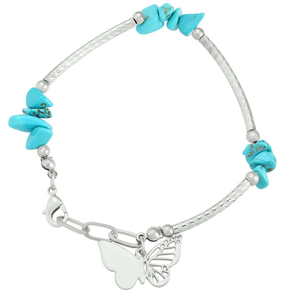 Retro Natural Stone Crystal Imitation Pearl Stacked Women's Dopamine Colorful Gravel Butterfly Pendant Alloy Bracelet With Diamond Treatment