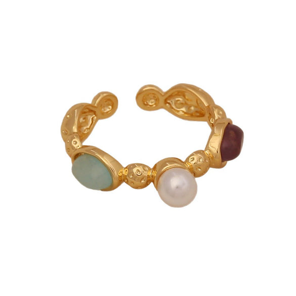 Retro Natural Stone Geometric Ring For Women Copper With Dripping Oil Processing