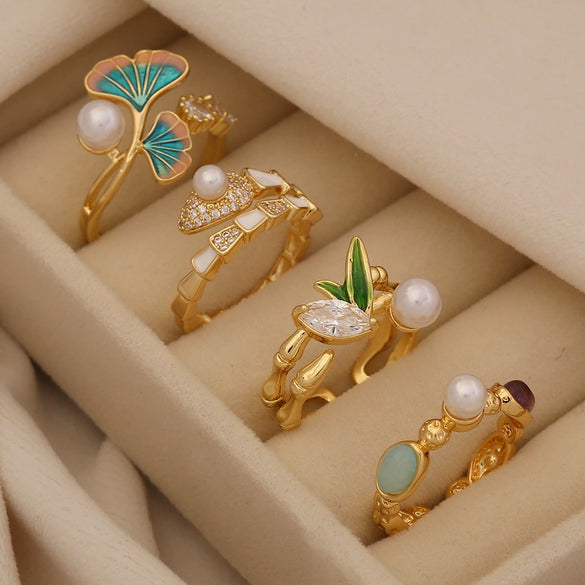 Retro Natural Stone Geometric Ring For Women Copper With Dripping Oil Processing