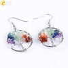 Retro Natural Stone Gravel Tree Of Life Winding Copper Earrings For Women Colorful Half Stone Jewelry