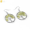 Retro Natural Stone Gravel Tree Of Life Winding Copper Earrings For Women Colorful Half Stone Jewelry