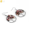 Retro Natural Stone Gravel Tree Of Life Winding Copper Earrings For Women Colorful Half Stone Jewelry