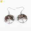 Retro Natural Stone Gravel Tree Of Life Winding Copper Earrings For Women Colorful Half Stone Jewelry