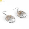 Retro Natural Stone Gravel Tree Of Life Winding Copper Earrings For Women Colorful Half Stone Jewelry
