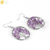 Retro Natural Stone Gravel Tree Of Life Winding Copper Earrings For Women Colorful Half Stone Jewelry
