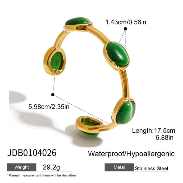 Retro Natural Stone Stainless Steel Open Bracelet With Geometric Style And Electroplating For Women