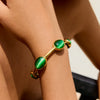 Retro Natural Stone Stainless Steel Open Bracelet With Geometric Style And Electroplating For Women