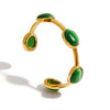 Retro Natural Stone Stainless Steel Open Bracelet With Geometric Style And Electroplating For Women