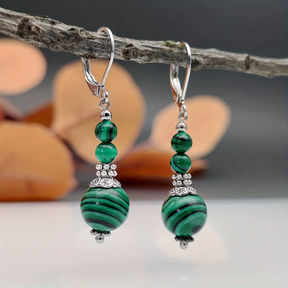 Retro Natural Stone Women's Obsidian Earrings Geometric Style