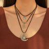 Retro Necklace Alloy Pendant With Blue Eyes Irregular Stone And Star Moon Geometric Heart Shape Electroplated Cross Chain For Women