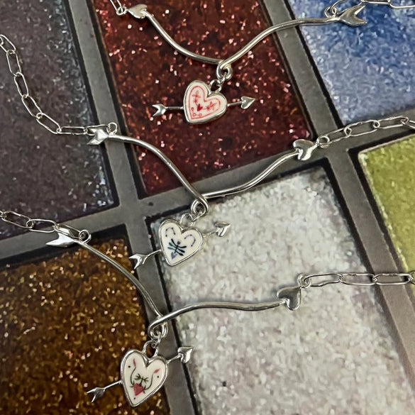 Retro Necklace Copper Heart Shape One Arrow Through The Heart Pattern Paper Clip Chain Electroplating