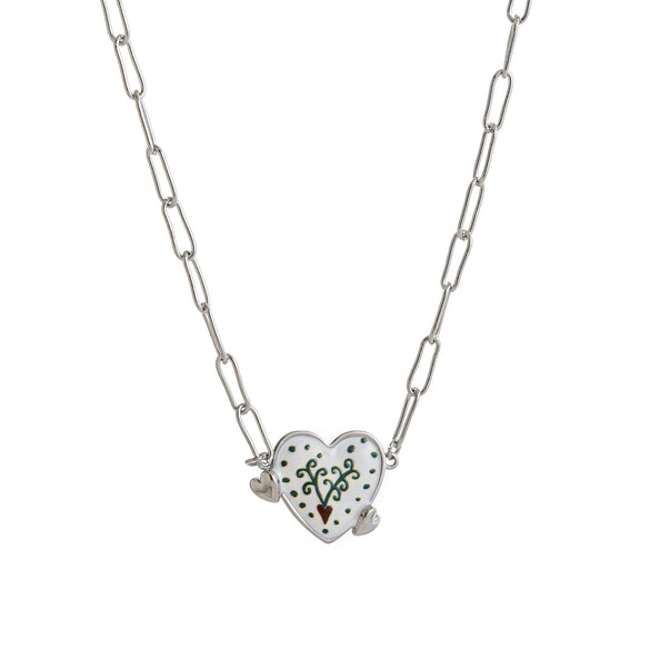 Retro Necklace Copper Heart Shape One Arrow Through The Heart Pattern Paper Clip Chain Electroplating