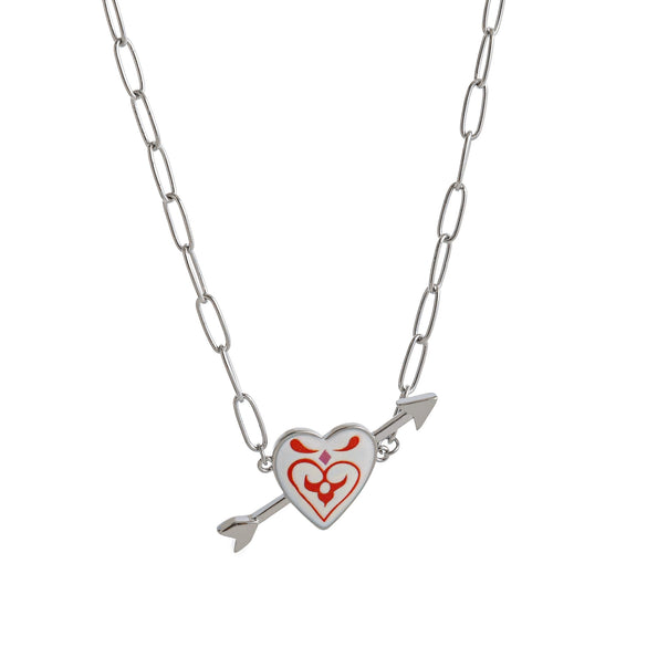 Retro Necklace Copper Heart Shape One Arrow Through The Heart Pattern Paper Clip Chain Electroplating