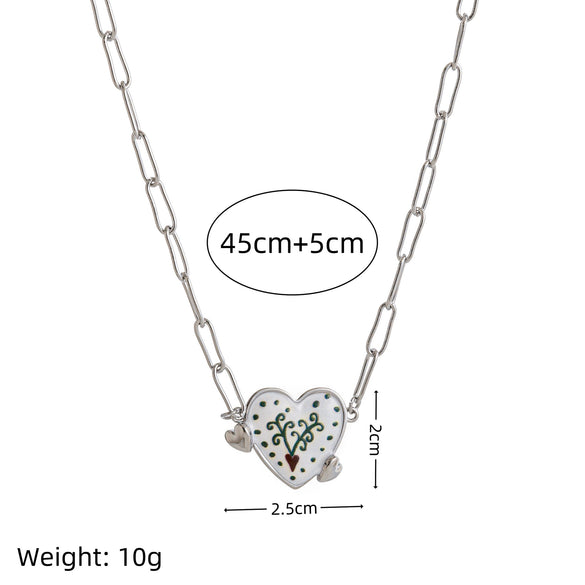 Retro Necklace Copper Heart Shape One Arrow Through The Heart Pattern Paper Clip Chain Electroplating