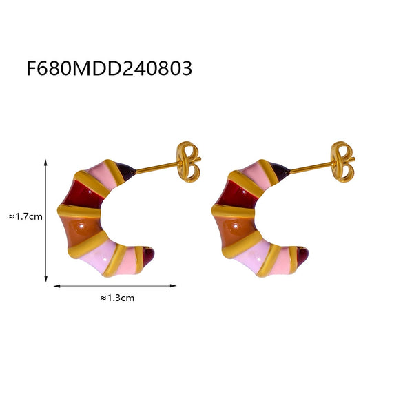 Retro Neutral Wind Cool Color Striped Enamel Oil Drop Titanium Steel Geometric Earrings With Electroplating