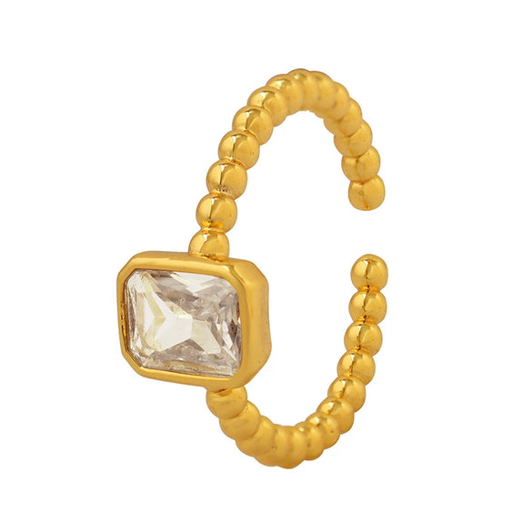 Retro Niche Design Square Zircon Brass Open Ring With Electroplating