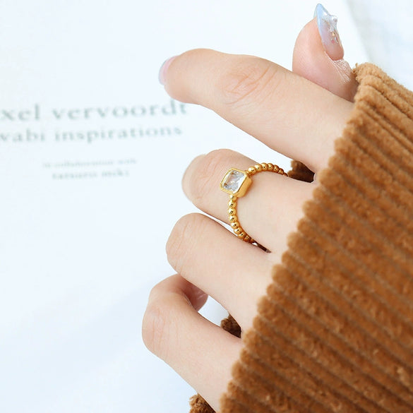 Retro Niche Design Square Zircon Brass Open Ring With Electroplating