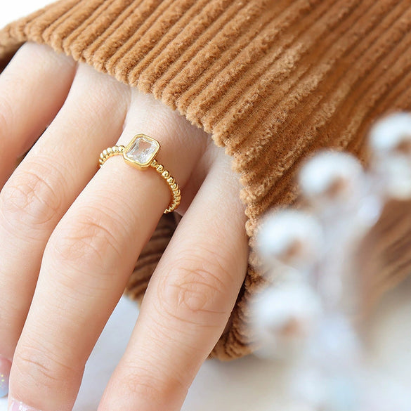 Retro Niche Design Square Zircon Brass Open Ring With Electroplating