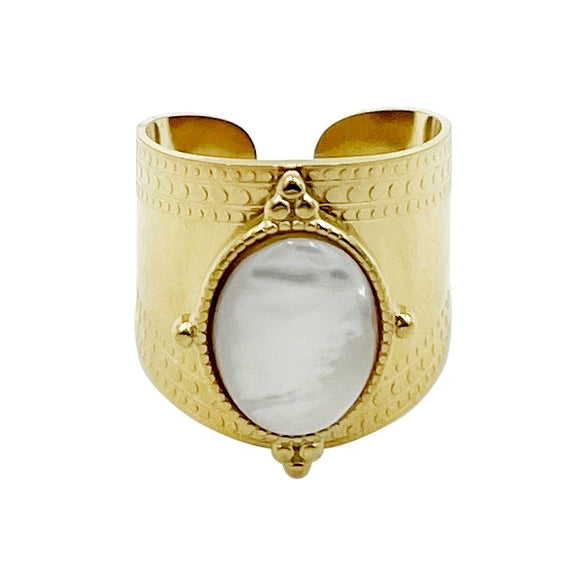 Retro Niche Open Design Oval Fritillaria Stainless Steel Electroplated Embossed Ring