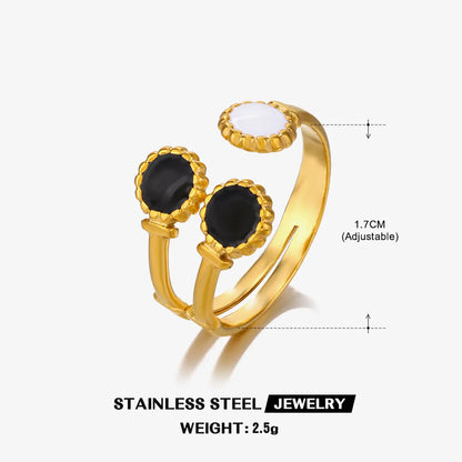 304 Stainless Steel 18K Gold Plated Retro Novelty Enamel Round Star Heart Shape Resin Rings