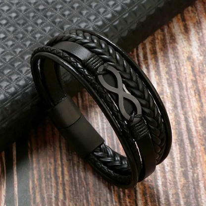 Retro Number Leather Titanium Steel Braid Men'S Bangle