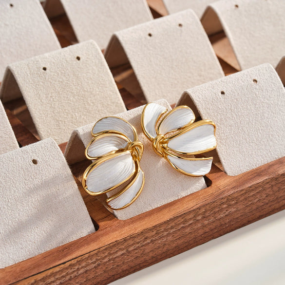 Retro Oil Drip Flower Geometric Stainless Steel Earrings With Gold Plated Finish For Women