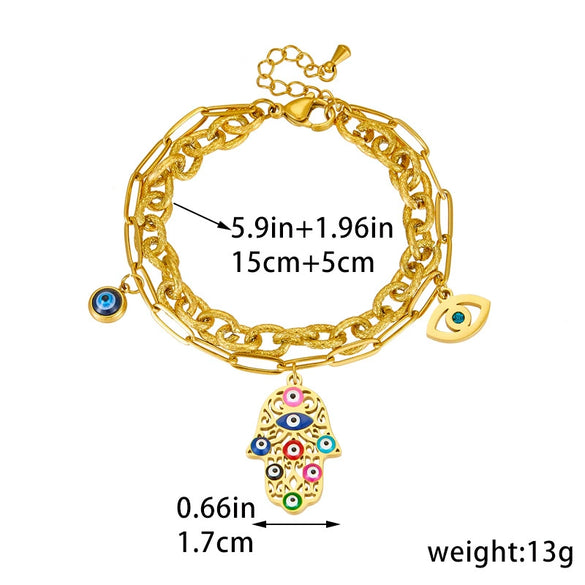 Retro Oil Dripping Palm Eye Pendant Bracelet Stainless Steel Goldplated Electroplated For Women And Unisex