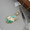 Retro Oil Painting Style Flower Butterfly Titanium Steel Necklace With Electroplating For Women