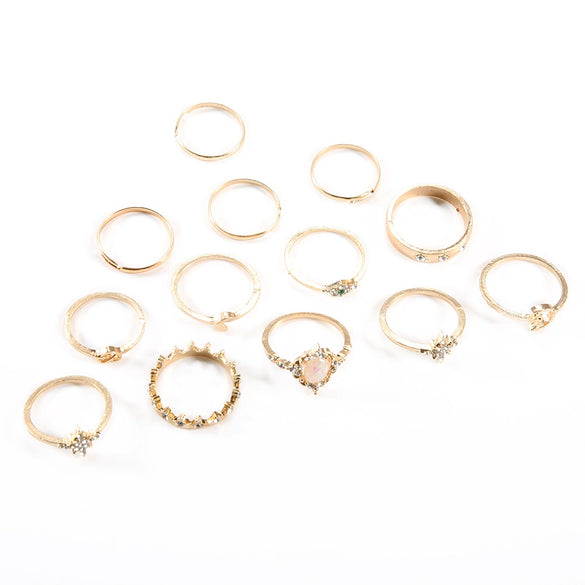 Retro Opal Crown Diamond Explosion Star Moon Joint Ring Jewelry Alloy Geometric Electroplated For Women