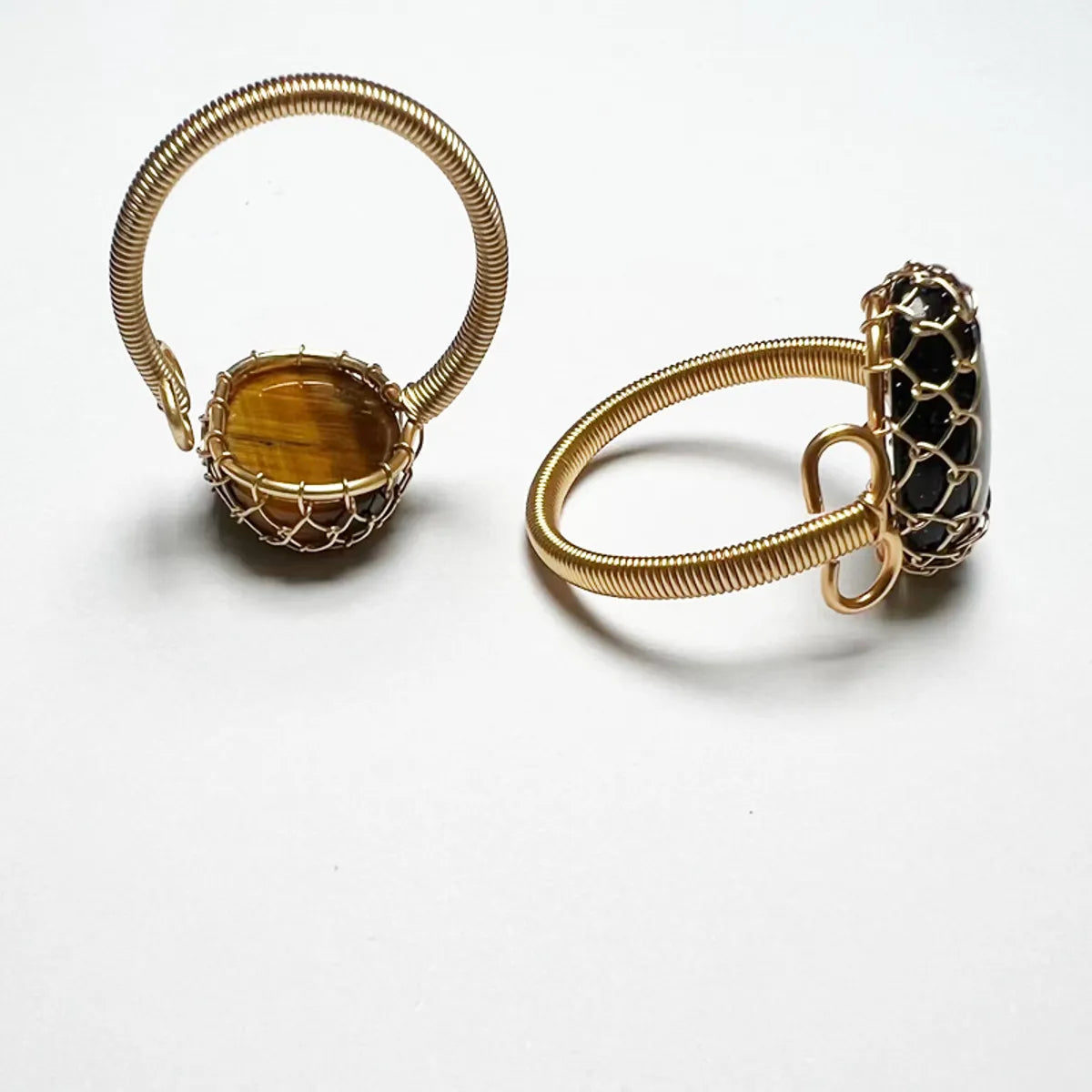 Retro Oval Blue San Tiger Eye Open Ring