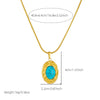 Retro Oval Blue Turquoise Geometric Pendant Snake Bone Chain Stainless Steel Gold Plated Necklace For Women
