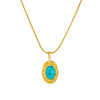 Retro Oval Blue Turquoise Geometric Pendant Snake Bone Chain Stainless Steel Gold Plated Necklace For Women