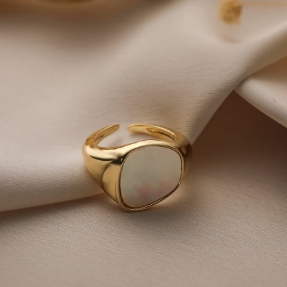 Retro Oval Copper 18k Gold Plated Shell Open Rings In Bulk