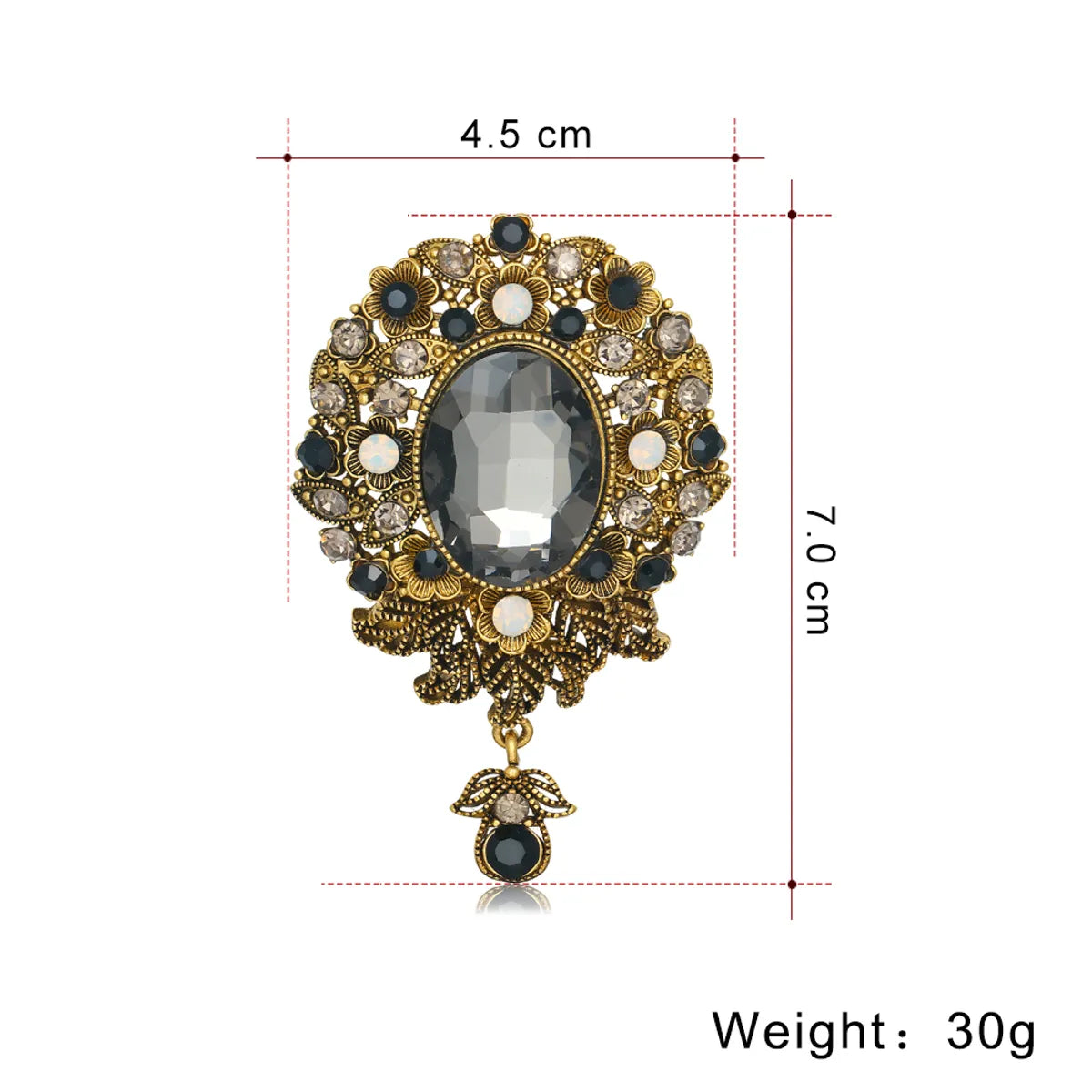 Retro Oval Flower Alloy Inlay Rhinestones Glass Women'S Brooches