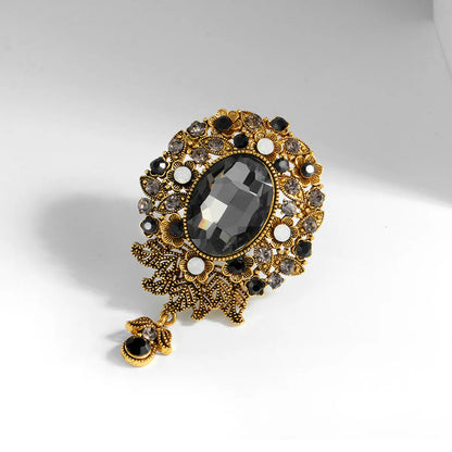 Retro Oval Flower Alloy Inlay Rhinestones Glass Women'S Brooches