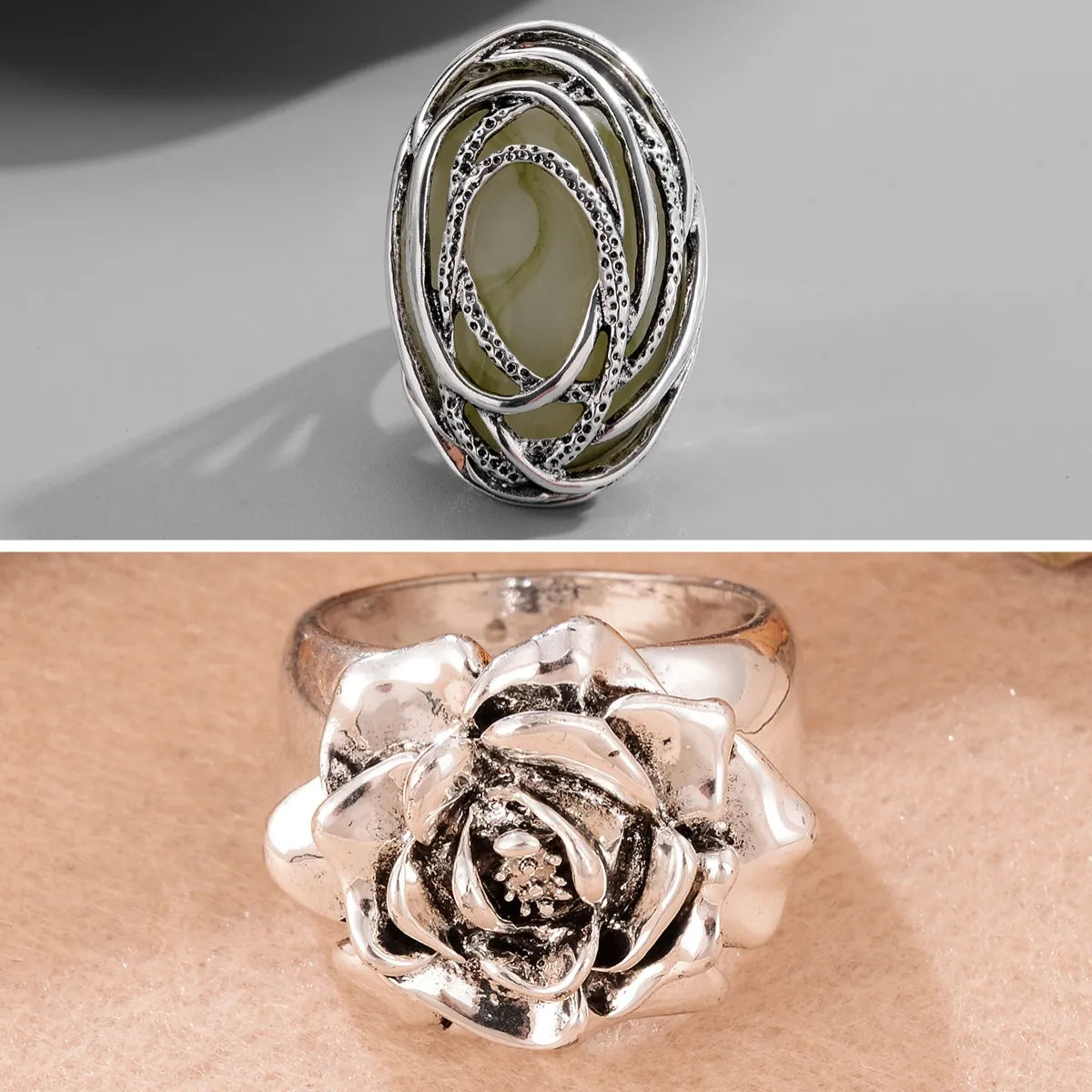 Retro Oval Flower Arylic Alloy Women's Rings